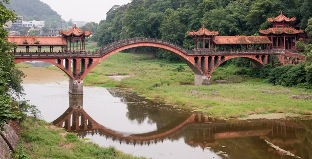 Old stone arch bridge in Leshan China 