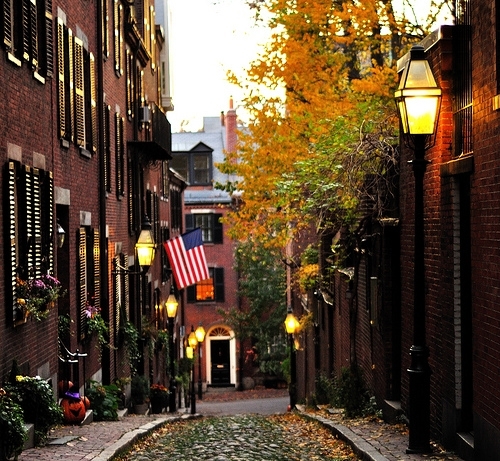 Old streets of Boston in the fall 