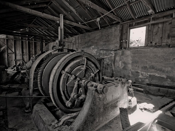 One more Winding drum and hoist cable from the interior of an old gold mine steam engine hoist room I recently posted I kinda like it in BampW Hope you do too OC x