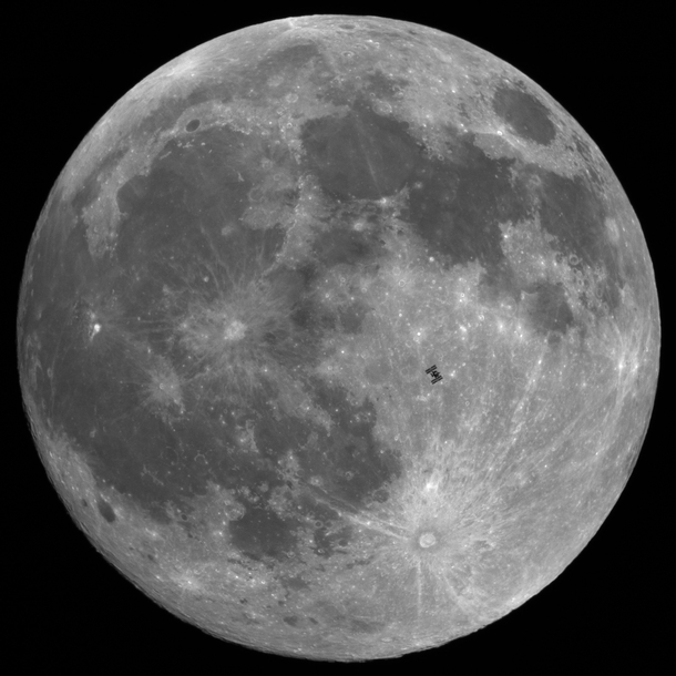 One-of-a-kind photograph of the International Space Station ISS transiting the moon Image byTheirry Legault x