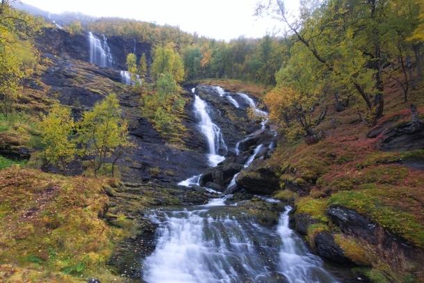 One of many waterfalls in Norway near Birtavarre village in Troms county 