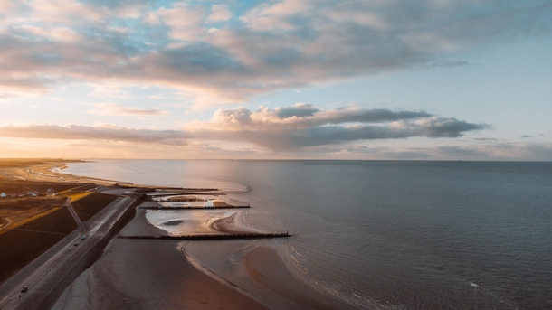 One of my first drone shots shot during sunset at the seaside in The Netherlands