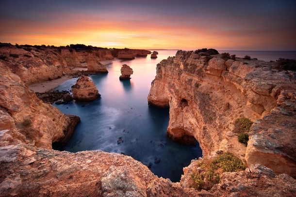 One of the most beautiful beaches in Portugal during sunrise - Marinha Beach 