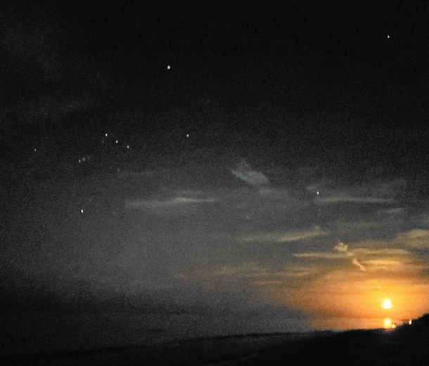 Orion and Moon set over the Gulf of Mexico