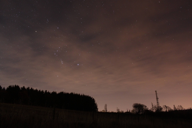 Orion shines through some high cloud on a freezing cold Scottish night 