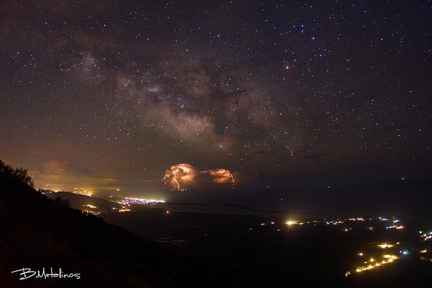 Our galaxy and some lightning over Greece 