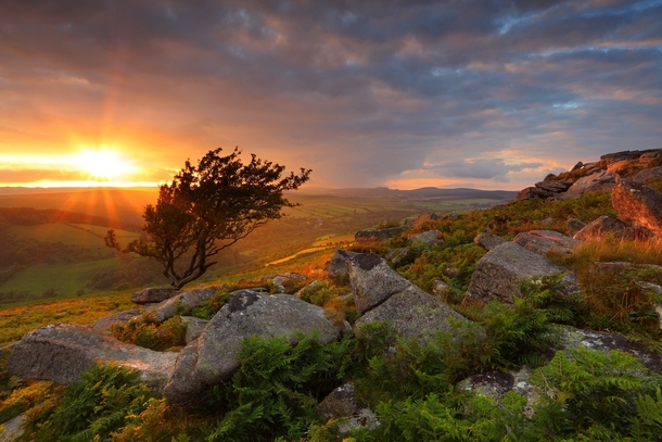 Overlooking the open moorland sunset on Yar Tor UK  by Gary King