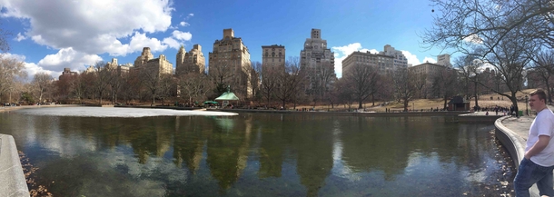 Panorama from in front of pond in Central Park Taken early this spring 