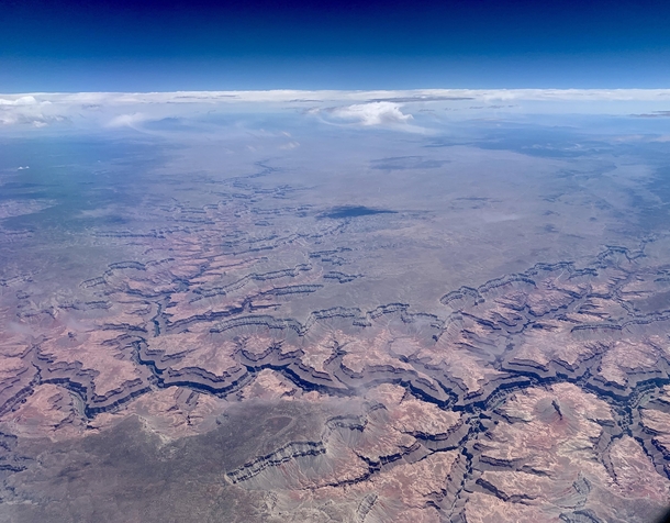 Part of the Grand Canyon as seen from an airplane 