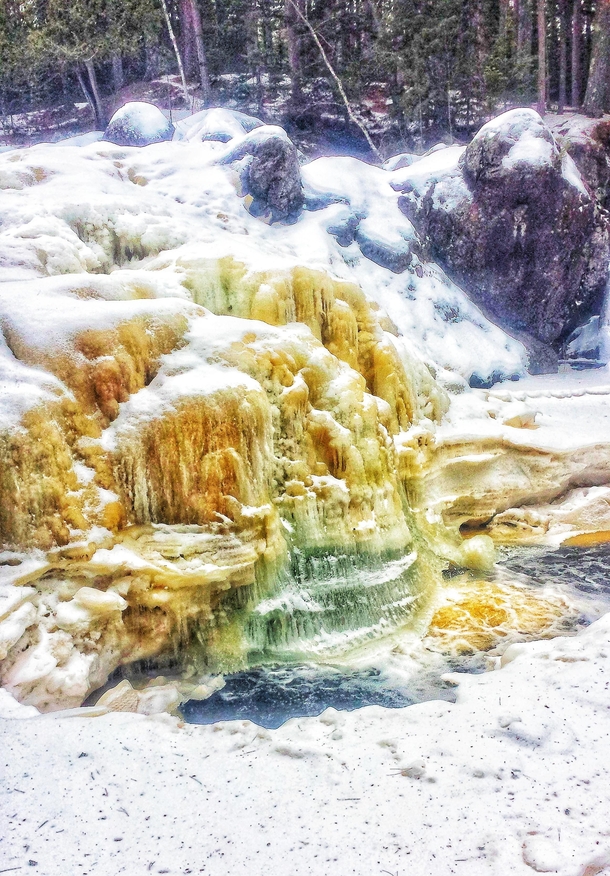 Partially frozen Amnicon Falls Amnicon State park WI 