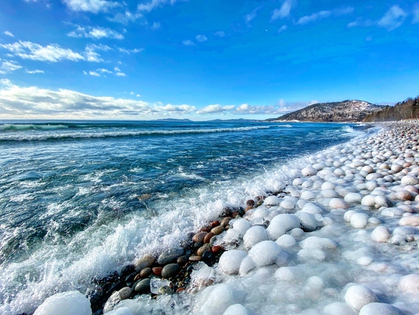 Pebble Beach on January   - Lake Superior Marathon Ontario Canada 