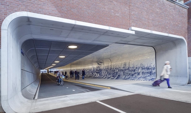Pedestrian  Bike Tunnel in Amsterdam with a Detailed Mosaic Mural 