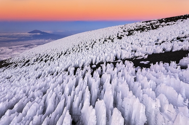 Penitents Ice formations on the summit of Mount Kilimanjaro Tanzania  Photo by Bene Santos