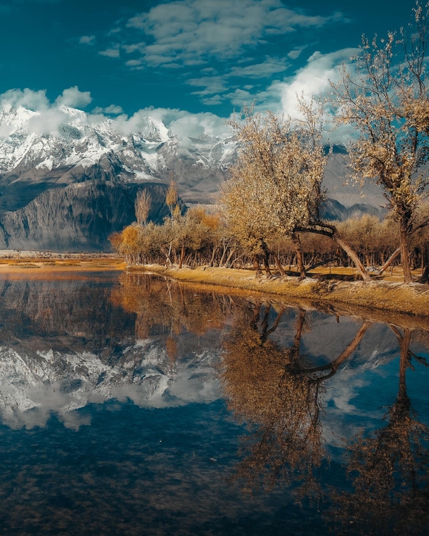 Perfect reflection in Katpana lake Baltistan Pakistan 