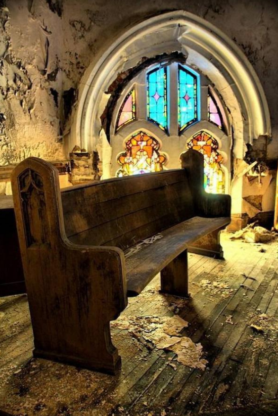 Pew in abandoned Church 