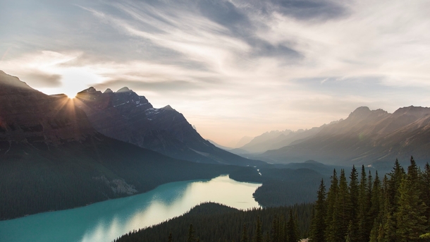 Peyto Lake shrouded in haze from all the wildfires Its hard to believe this was taken at nearly pm AB Canada 