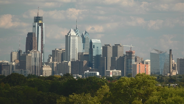 Philadelphia from the largest urban park in the world featuring the tallest building between New York and Chicago 