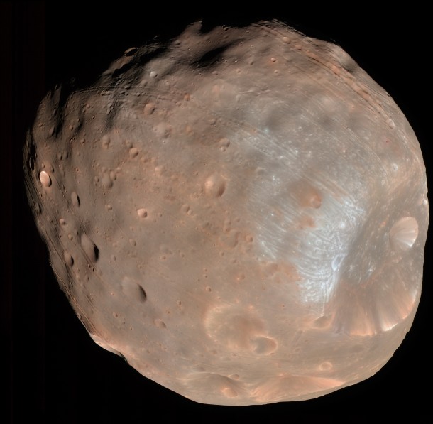 Phobos the doomed moon of Mars In  million years or so Phobos will likely be shattered by stress caused by the relentless tidal forces of Mars the debris forming a decaying ring around Mars pic resolution is approx  meters per pixel 