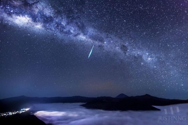 Photographer Justin Ng captured this amazing image of an Eta Aquarid meteor over Mount Bromo East Java Indonesia on May th  x-post from rpics 