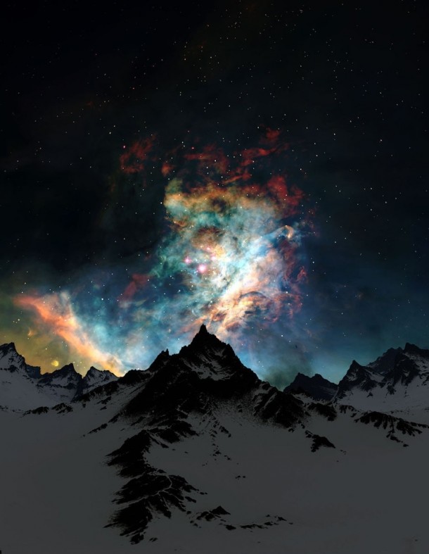 Photoshop of a nebula on top of a night sky 