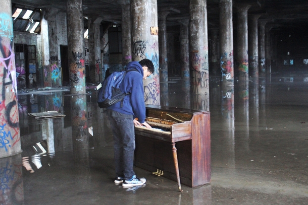 piano in an abandoned factory