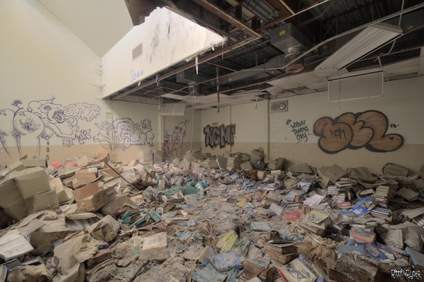 Piles of Textbooks Rotting Away Inside an Abandoned High School 