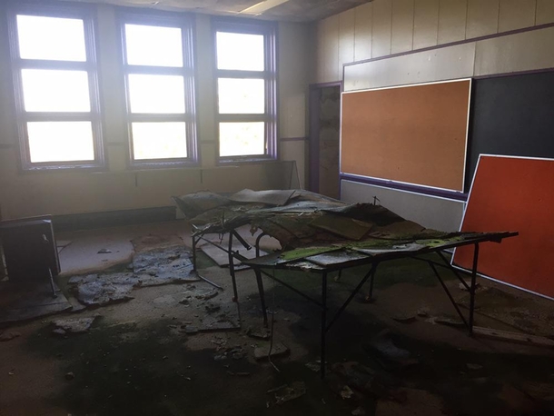 Ping pong table in an abandoned school