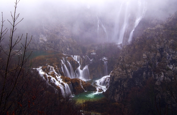 Platvice Lakes - Croatia on a foggy winters day 