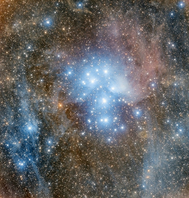 Pleiades or Seven Sisters open star cluster In Greek mythology the Pleiads were the seven daughters of Atlas a Titan who held up the sky and the oceanid Pleione protectress of sailing Adam Block