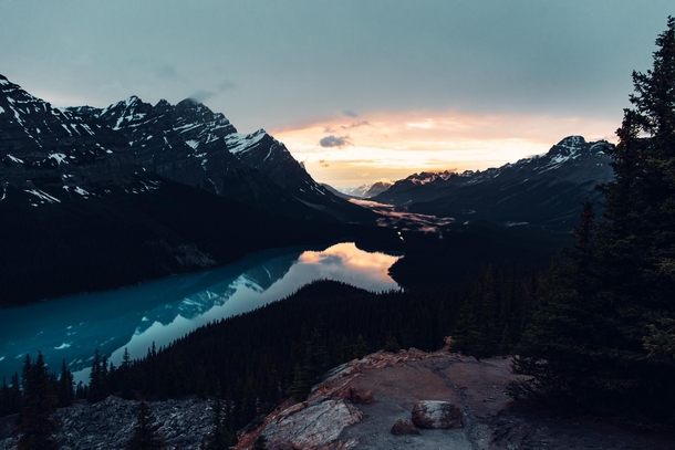 pm sunset after a brief storm at Peyto Lake in the Canadian Rockies We had the whole place to ourselves What an experience 