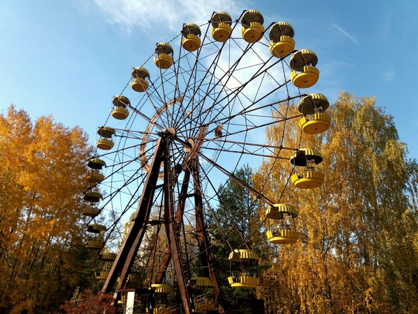 Pripyat Chernobyl Exclusion Zone - the iconic ferris wheel in the abandoned amusement park 