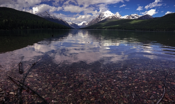 Pristine water at Bowman Lake MT Just one of the many lakes this clear in Glacier National Park  x