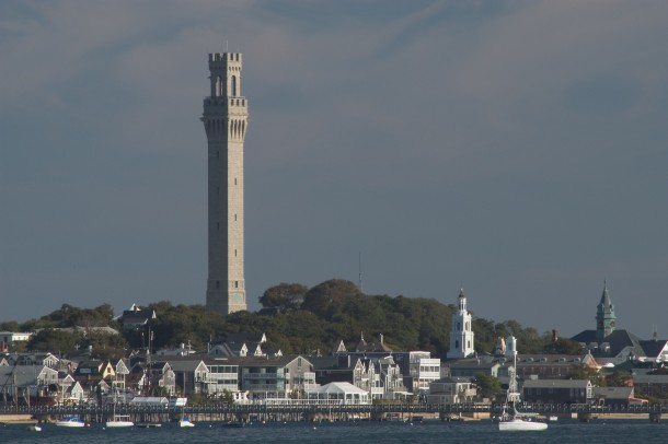 Provincetown a historic Massachusetts fishing and resort community with the Pilgrim Monument in the background 