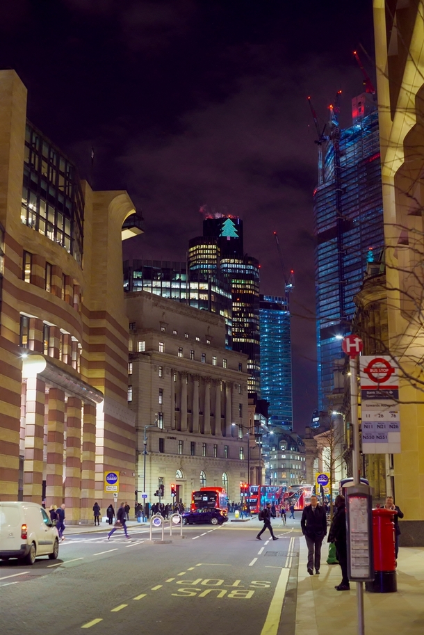 Queen Victoria Street at Night - London UK 