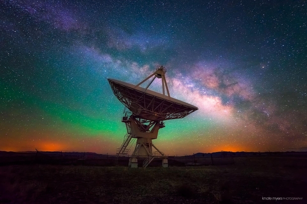 Radio-telescope with the Milky Way in the background