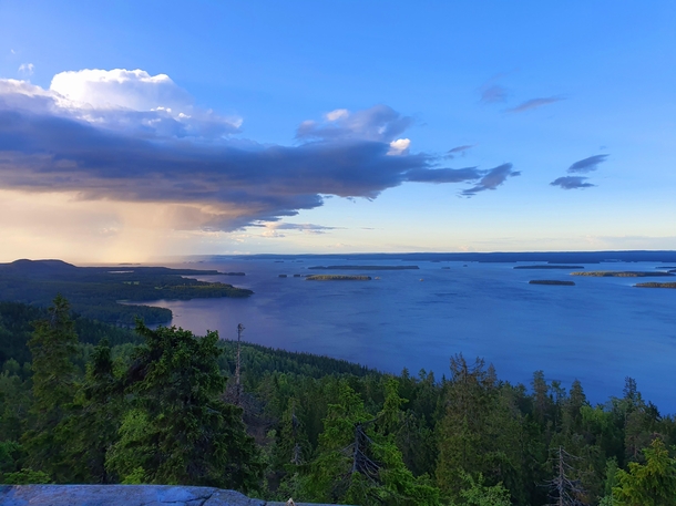 Rain clouds coming over the lake of Pielinen Koli national park Finland 