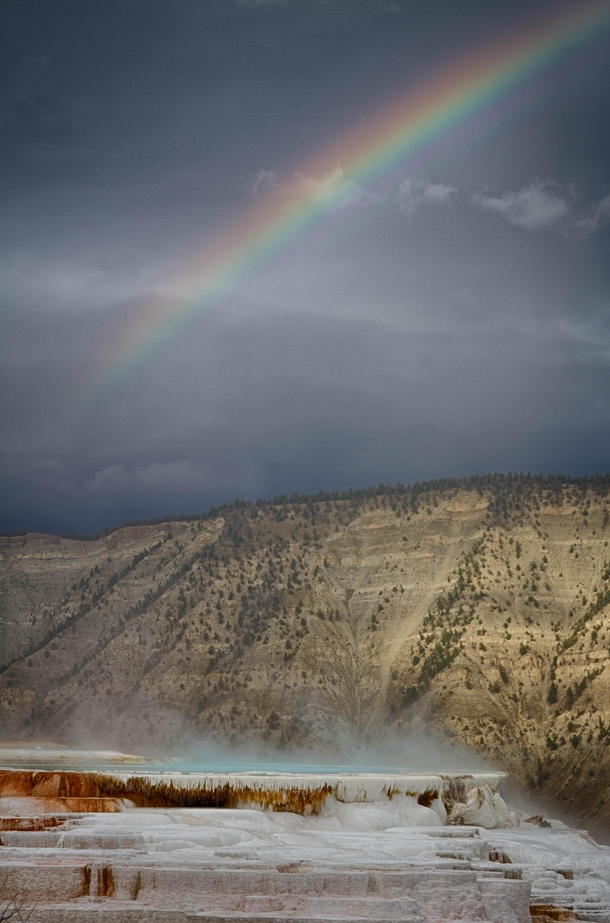 Rainbow above Mammoth Hot Springs Yellowstone National Park 
