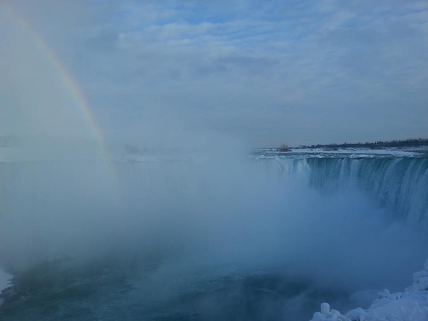 Rainbow over Icy Niagara Falls Ontario Canada January  