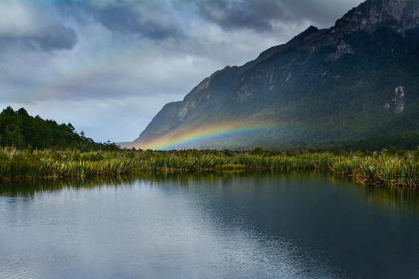 Rainbow over Mirror Lake - Fiordland New Zealand 