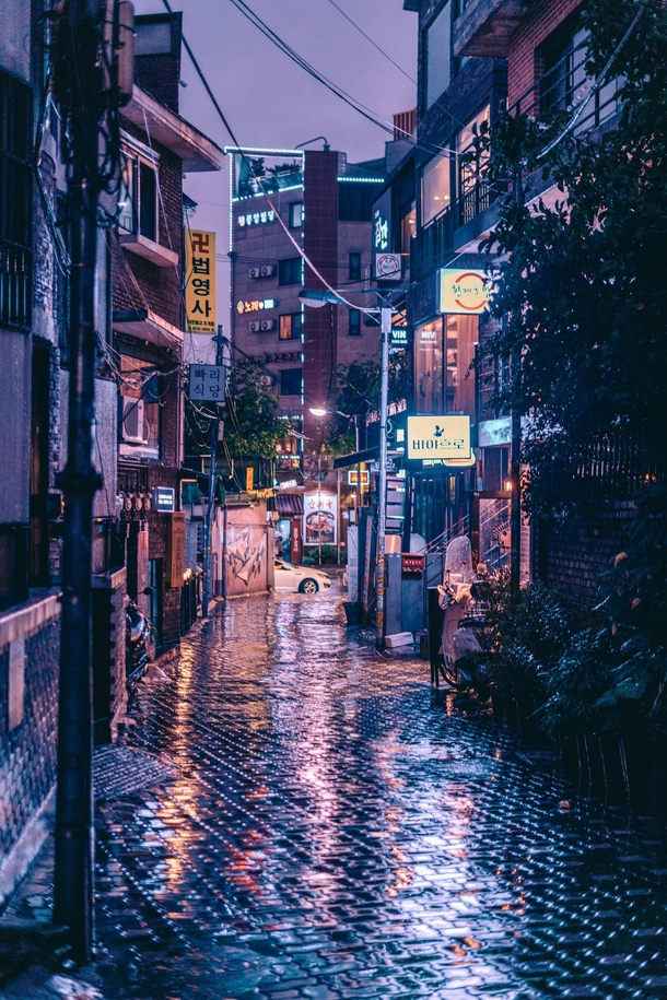 Rainy alleyway in Seoul South Korea