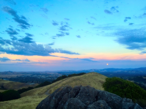 Ran Up the hill to capture the moon on the horizon- Dublin CA 
