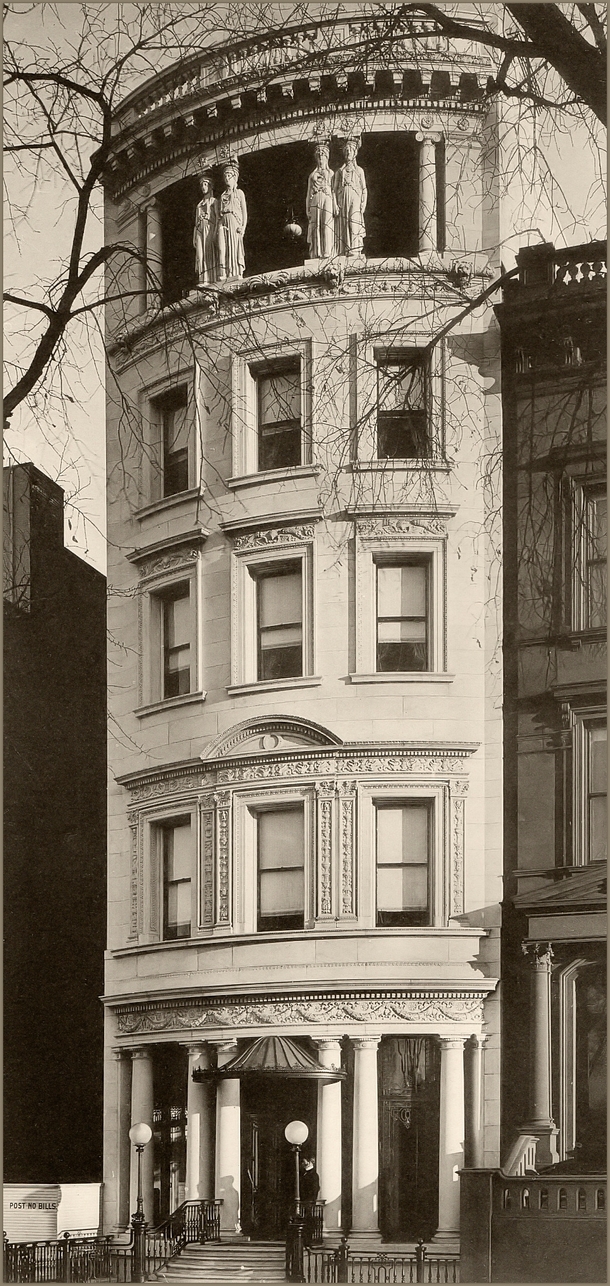 Randolph Guggenheimers white marble mansion at  Fifth Ave New York circa  Designed by Robert Maynicke Fifth floor loggia with caryatids 