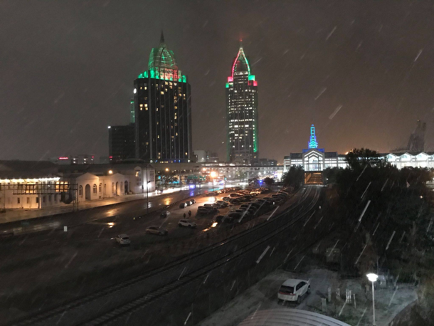 Rare snow in downtown Mobile AL - 