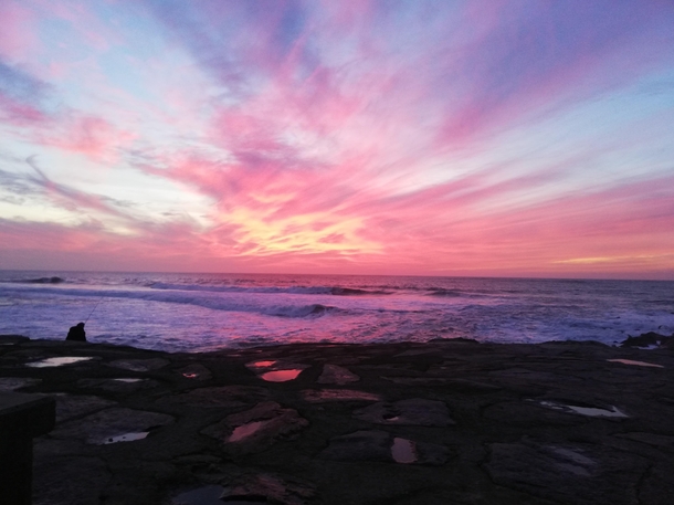 Really colorful and beautiful sky in Furadouro Beach Portugal