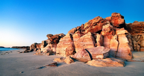 Red Cliffs of Cape Leveque Western Australia lit by early evening light 