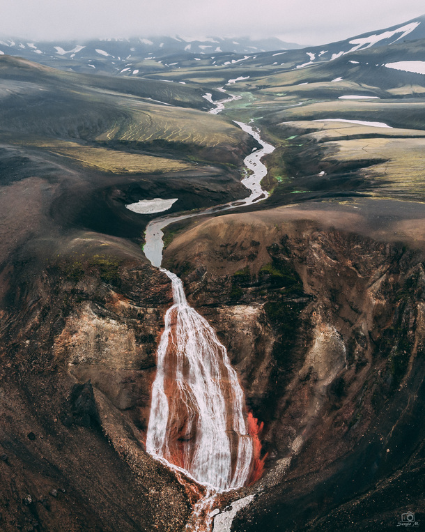 Red Waterfalls Icelandic Highlands  x  