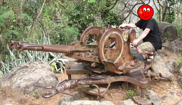 Remains of a Russian ZU- Anti Aircraft gun on Mount Phousi Luang Prabang Laos 