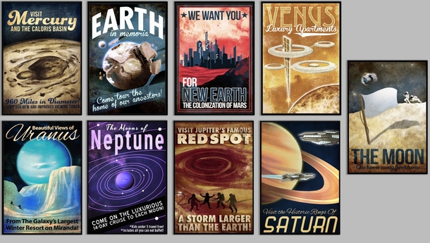 Retro Futuristic Planet Series Posters 
