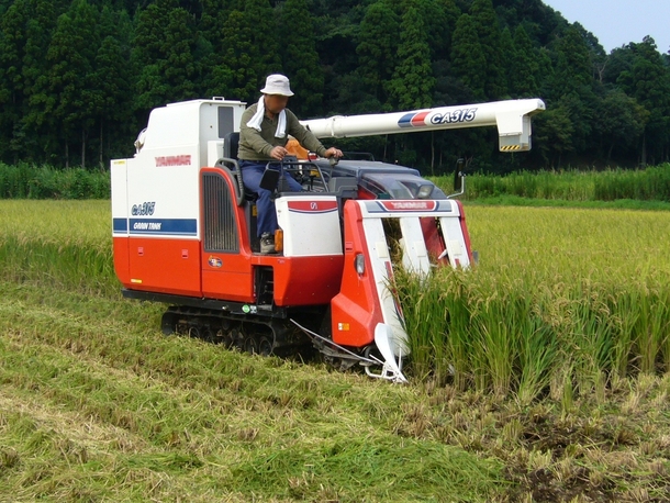Rice combine harvester in Katori-city Japan 