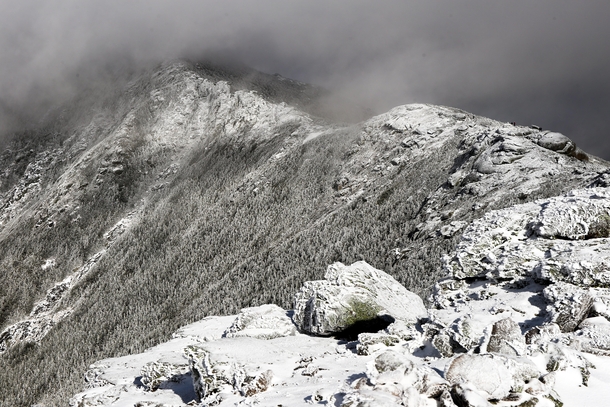 Rime ice glazes over every exposed surface on Franconia Ridge NH The clouds only broke apart for  minutes so Im feeling fortunate to have seen this view 